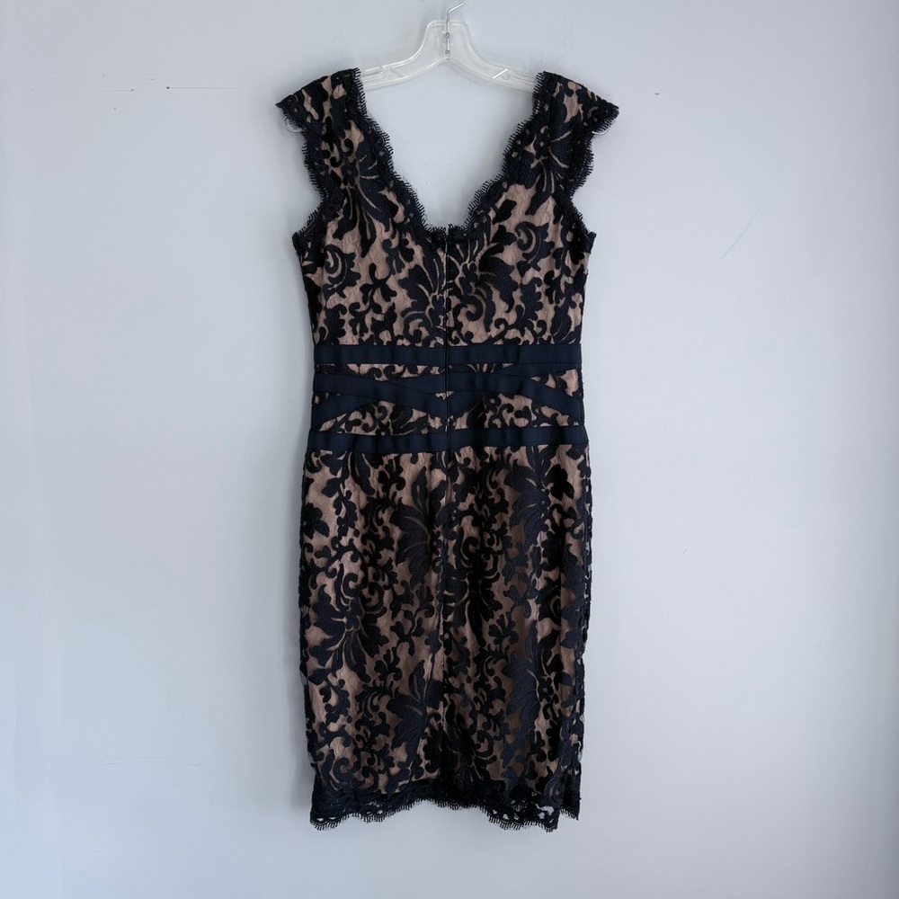 Tadashi Shoji Lace & Tulle Sheath Dress 6 Navy Nude Cocktail Party Wedding Guest - Picture 4 of 16
